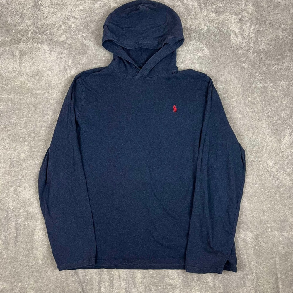 Polo Ralph Lauren Hooded Tee Shirt‎ Mens XL Navy Blue Lightweight Pullover